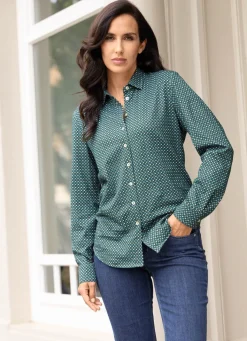 Hot Tizia Shirtbluse mit Minimal -Dessin OLIV-PETROL-WEISS