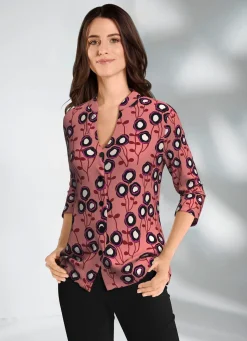 Hot KLAUS MODELLE MADE IN GERMANY Shirtbluse mit Stehkragen ROSENHOLZ-BUNT