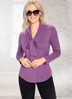Hot BADER Shirtbluse mit durchgehender Knopfleiste in 2 Farben MAUVE