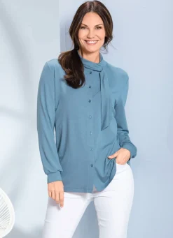 BADER Shirtbluse mit durchgender Knopfleiste in 2 Farben TAUBENBLAU