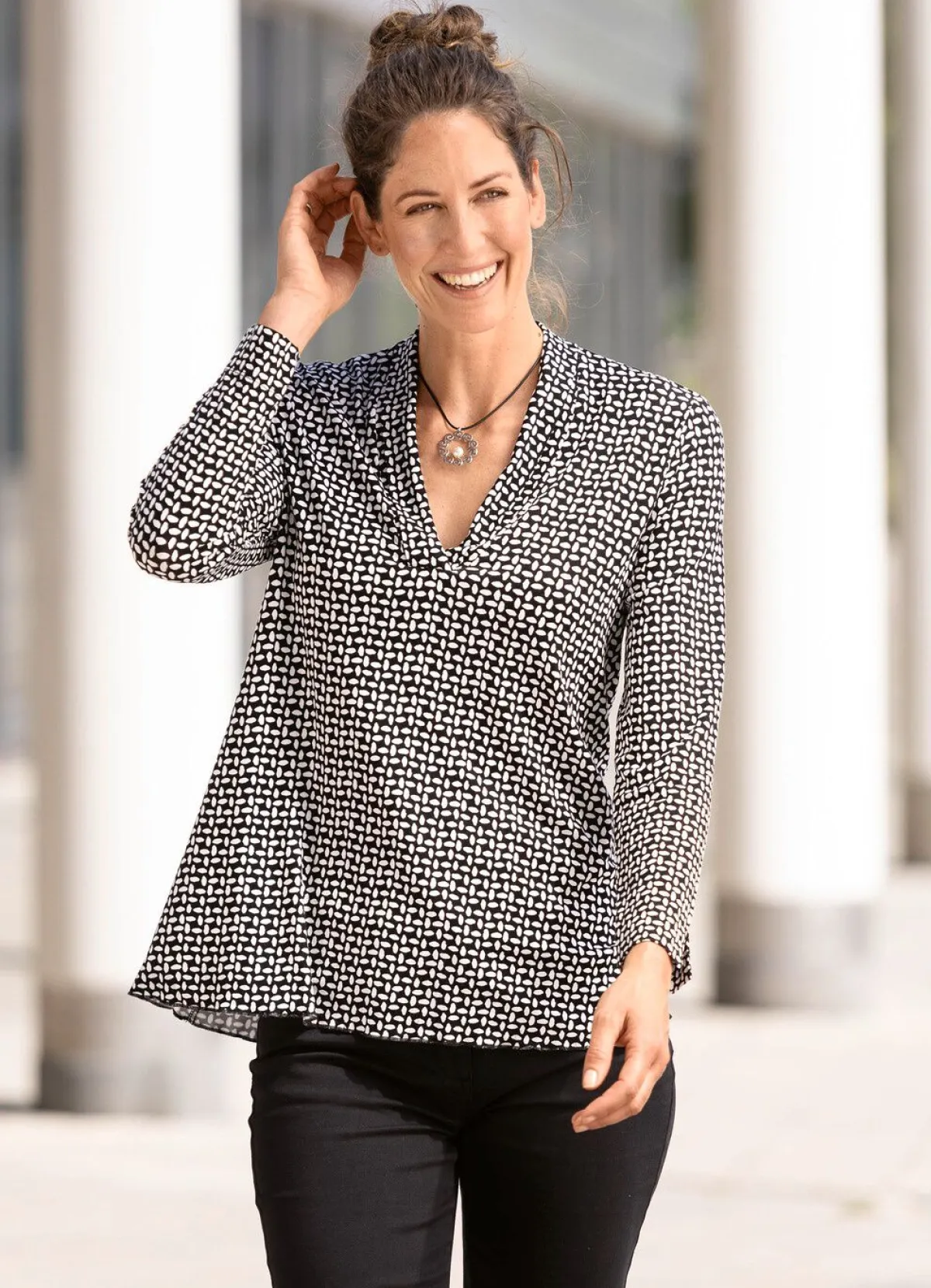 Clearance BADER Shirt in leicht ausgestellter Form in 2 Farben SCHWARZ-ECRU