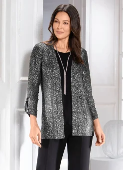 BADER Shirtjacke in verschlussloser Form SCHWARZ-SILBER MELIERT