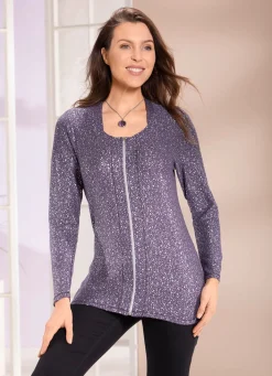 Clearance BADER Shirtjacke mit silberfarbenem Druck LILA-ANTHRAZIT MELIERT