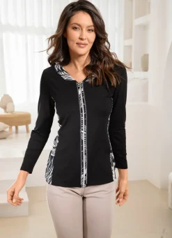 BADER Shirtjacke mit silberfarbenen Zierplättchen SCHWARZ-ECRU