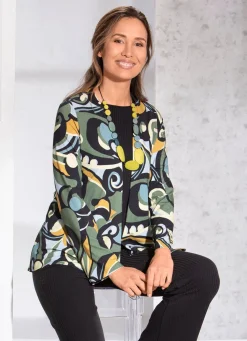 KLAUS MODELLE MADE IN GERMANY Shirtjacke in verschlussloser Form SCHWARZ-OLIV