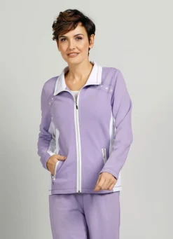 Outlet BADER Shirtjacke mit praktischen Taschen LILA-WEISS