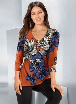 Best KLAUS MODELLE MADE IN GERMANY Shirt mit abgerundetem V-Ausschnitt TERRAKOTTA