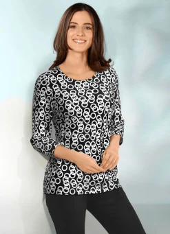 Clearance KLAUS MODELLE MADE IN GERMANY Shirt mit Allover-Dessin SCHWARZ-WEISS