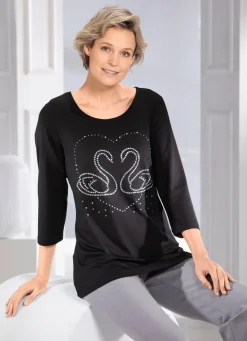 New BADER Shirt mit edler Strasszier SCHWARZ