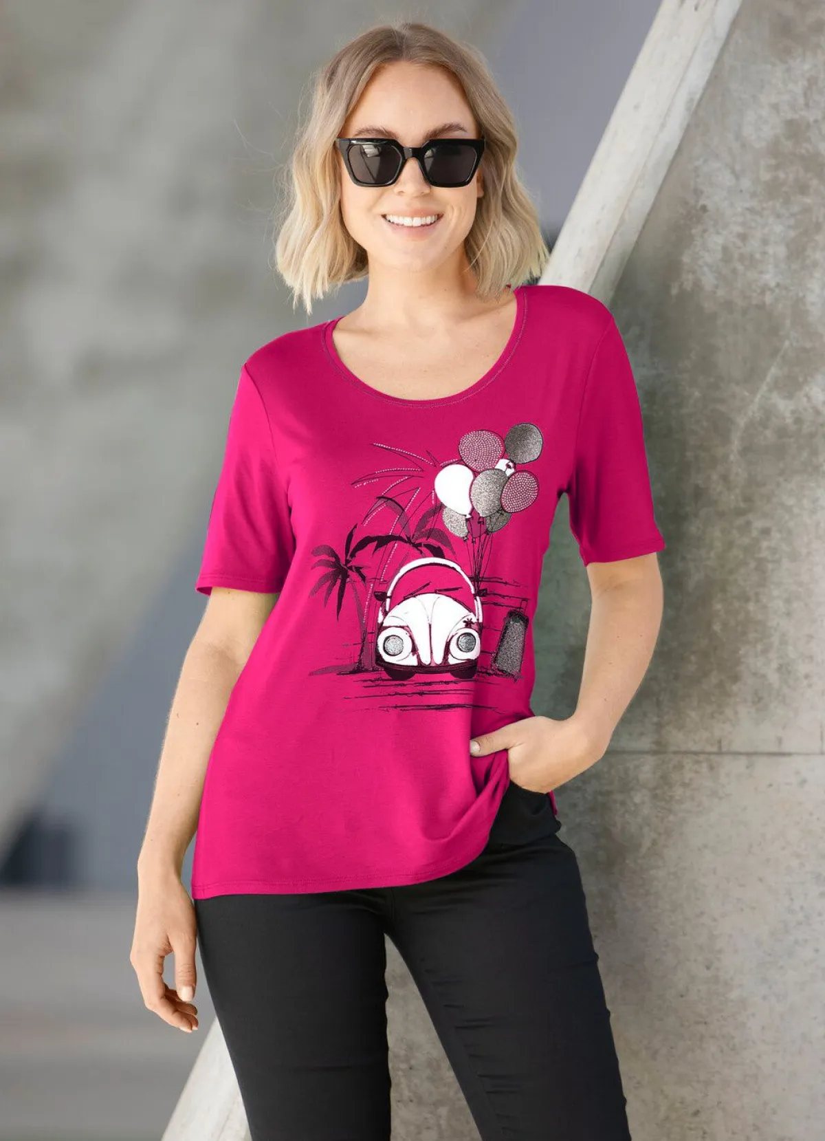 Outlet BADER Shirt mit Flatlock-Naht in 2 Farben FUCHSIA