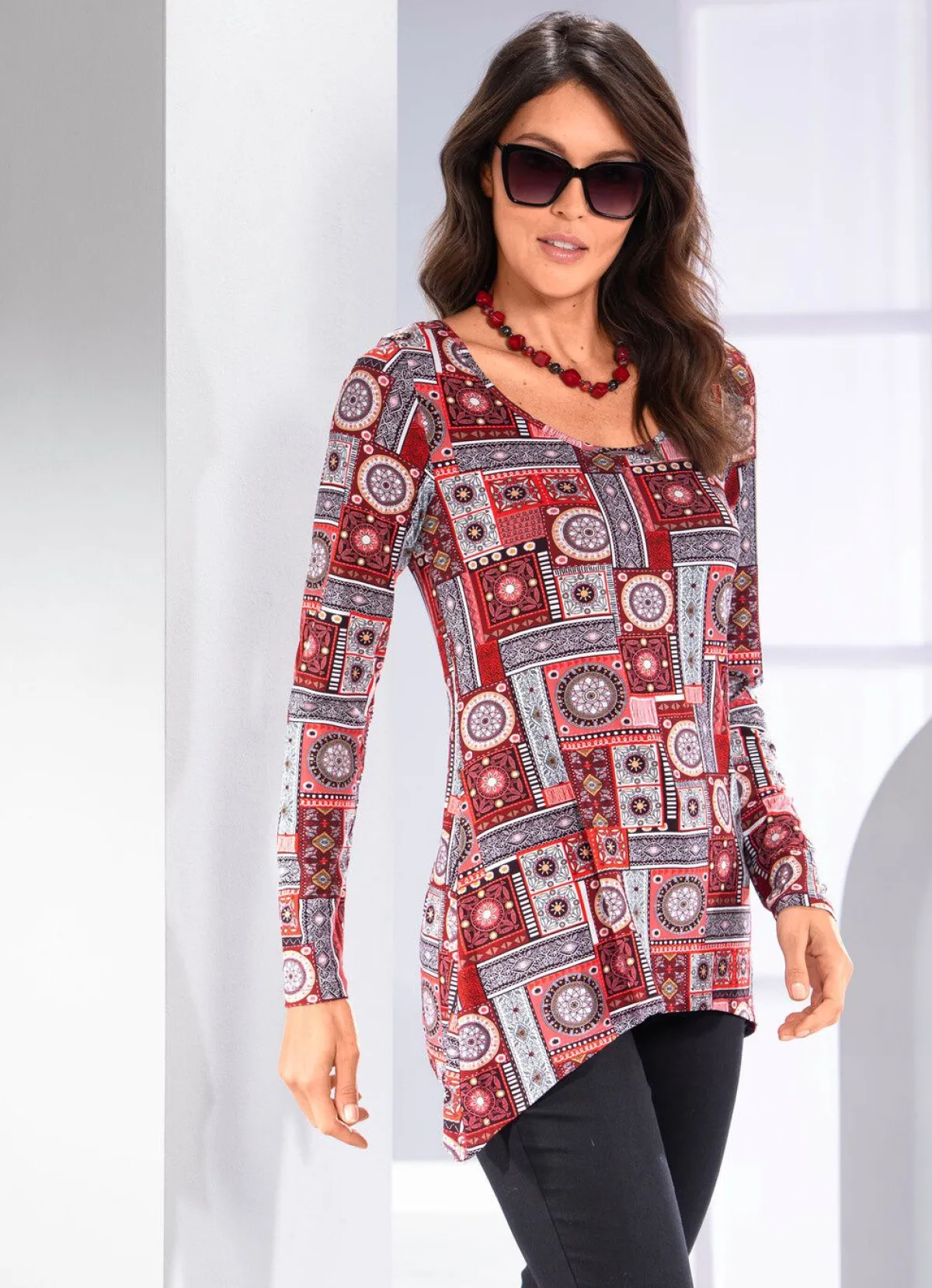 Online BADER Shirt mit gebogtem Saumabschluss ROT-ECRU-BORDEAUX