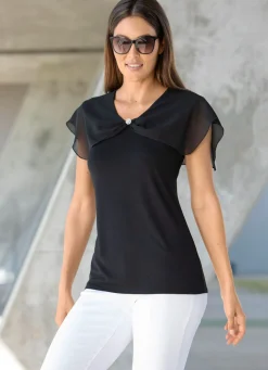 Best BADER Shirt mit gekänteltem Chiffon-Besatz in 2 Farben SCHWARZ
