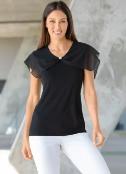 Best BADER Shirt mit gekänteltem Chiffon-Besatz in 2 Farben SCHWARZ
