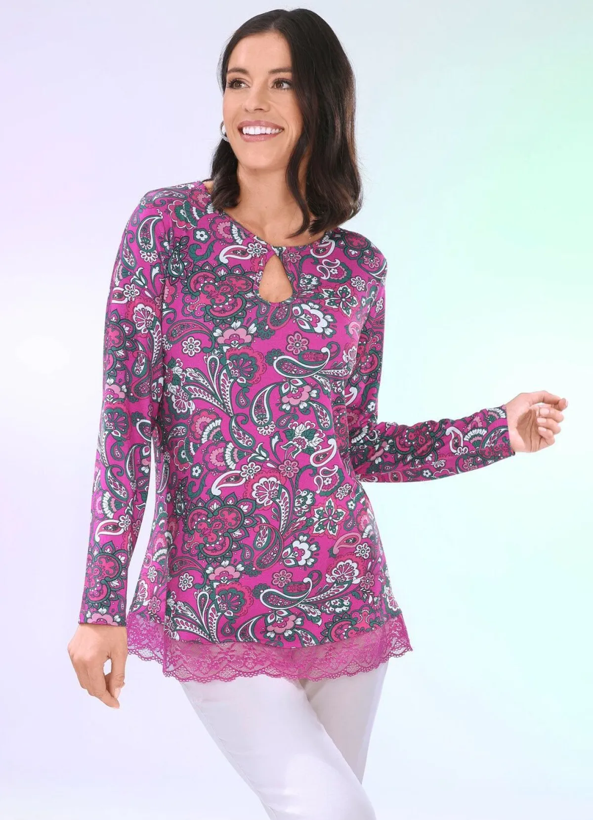 Outlet BADER Shirt mit interessanter Ausschnittverarbeitung in 2 Farben FUCHSIA-GRÜN