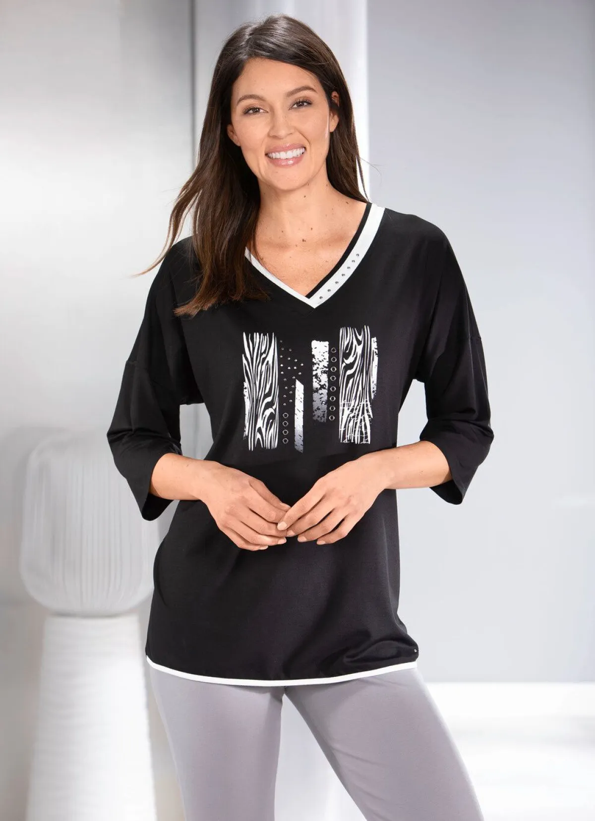 Online BADER Shirt mit kontrastfarbenem Druck SCHWARZ