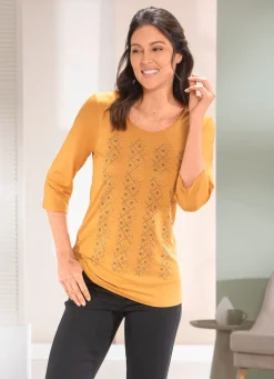 Outlet BADER Shirt mit kontrastfarbenen Zierplättchen in 2 Farben MAISGELB