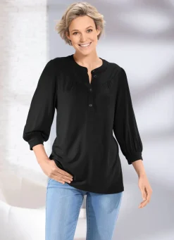 BADER Shirt mit kurzer Knopfleiste in 2 Farben SCHWARZ