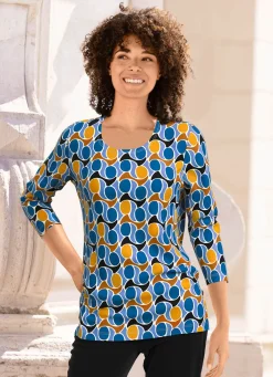New KLAUS MODELLE MADE IN GERMANY Shirt mit 3/4-langen Ärmeln BLAU-MESSING-SCHWARZ