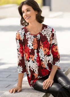 Outlet BADER Shirt mit schöner Fältelung in 2 Farben ROT-SCHWARZ-APRICOT
