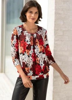 Outlet BADER Shirt mit schöner Fältelung in 2 Farben ROT-SCHWARZ-APRICOT