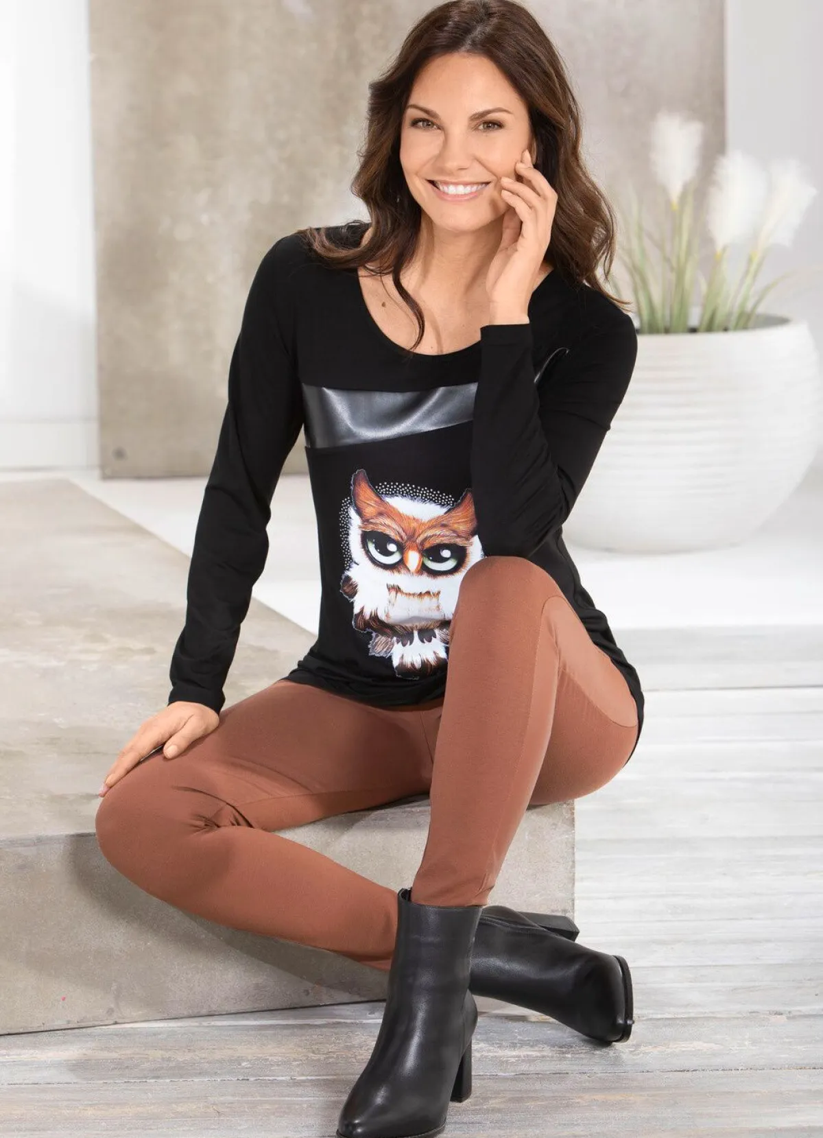 Online BADER Shirt mit em Nappaleder-Imitat-Einsatz in 2 Farben SCHWARZ