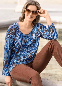 Sale BADER Shirt mit Strasszier im Vorderteil BLAU-BRAUN