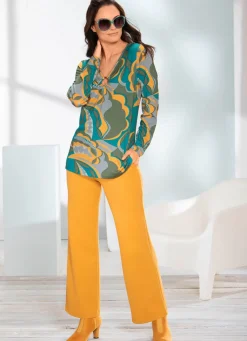 New BADER Shirt mit V-Ausschnitt mit Zierring PETROL-KHAKI