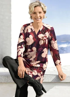 New KLAUS MODELLE MADE IN GERMANY Shirt-Tunika in Extra-Länge SAND-BORDEAUX-AUBERGINE-BUNT