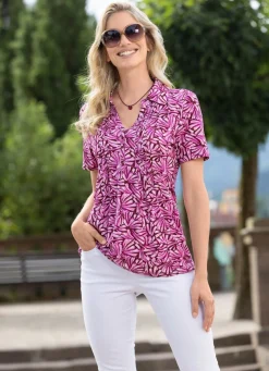 BADER Shirt-Tunika in Kurzarm FUCHSIA-AUBERGINE-ECRU-BUNT