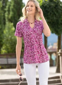 BADER Shirt-Tunika in Kurzarm FUCHSIA-AUBERGINE-ECRU-BUNT