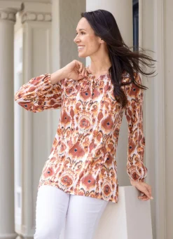 Outlet BADER Shirt-Tunika in Langarm WEISS-SAND-ECRU-BUNT