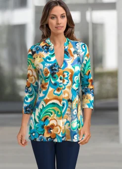 Sale KLAUS MODELLE MADE IN GERMANY Shirt-Tunika in Premium Qualität BLAU-OCKER-MINT-BUNT