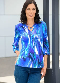 Clearance BADER Shirt-Tunika mit attraktiver Biesenzier ROYALBLAU-WEISS-SMARAGDGRÜN-BUNT