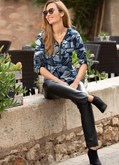 Outlet BADER Shirt-Tunika mit Brusttaschen MARINE-WEISS-PETROL-BUNT