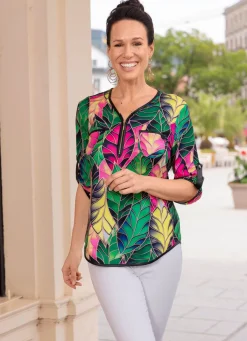 Hot BADER Shirt-Tunika mit Brusttaschen GRÜN-PINK-LIMONE-BUNT