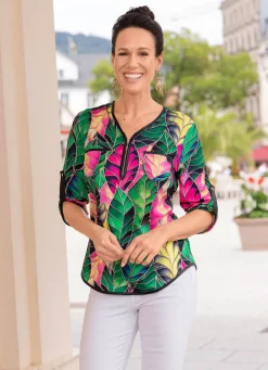 Hot BADER Shirt-Tunika mit Brusttaschen GRÜN-PINK-LIMONE-BUNT