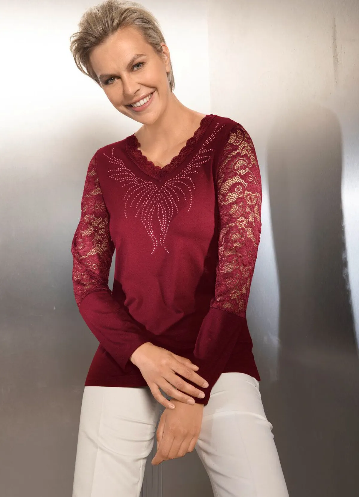 Outlet BADER Shirt-Tunika mit edler Spitze BORDEAUX