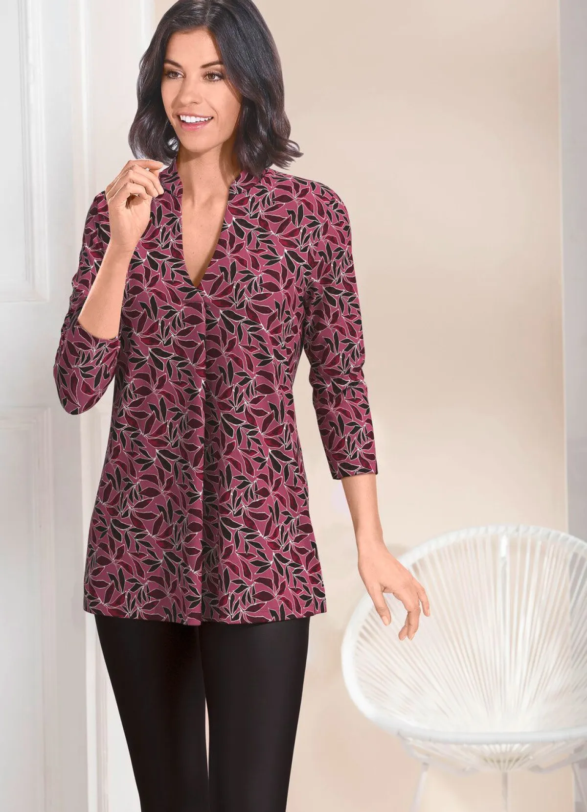 Outlet KLAUS MODELLE MADE IN GERMANY Shirt-Tunika mit farbbrillantem Druck ALTROSÉ-SCHWARZ-FUCHSIA-BUNT