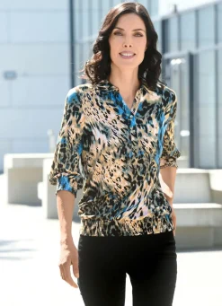 Outlet BADER Shirt-Tunika mit gesmokten Armabschlüssen SAND-BLAU-SCHWARZ-BUNT