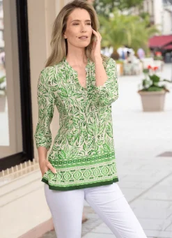 Clearance BADER Shirt-Tunika mit Manschettenärmeln ECRU-GRÜN-OLIV