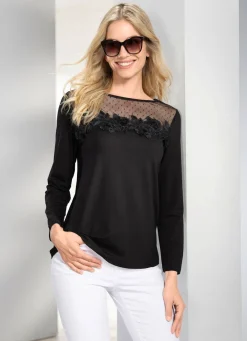 Hot BADER Shirt-Tunika mit Mesh-Einsatz SCHWARZ