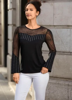 New BADER Shirt-Tunika mit Nietenzier SCHWARZ