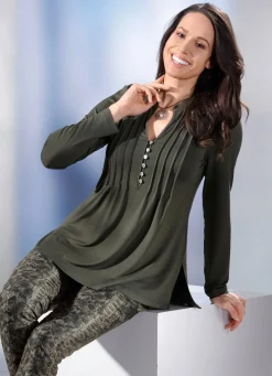 BADER Shirt-Tunika mit Schmuckknopfleiste OLIV
