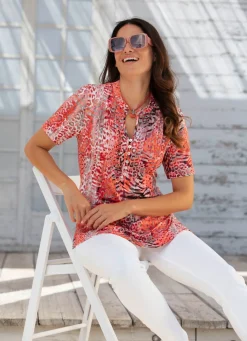 Discount BADER Shirt-Tunika mit Stehkragen KORALLE-WEISS-ROT-BUNT