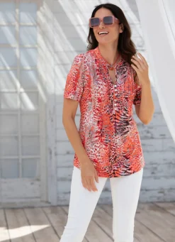 Discount BADER Shirt-Tunika mit Stehkragen KORALLE-WEISS-ROT-BUNT