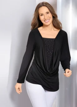 Best BADER Shirt-Tunika mit tiefem Wasserfallkragen SCHWARZ