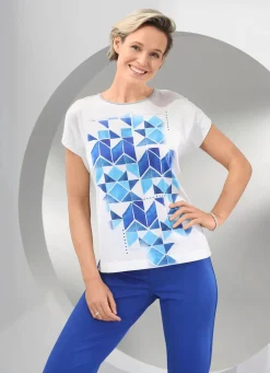 Best BADER Shirt-Tunika mit tollem Bordüren-Druck WEISS-ROYALBLAU-TÜRKIS
