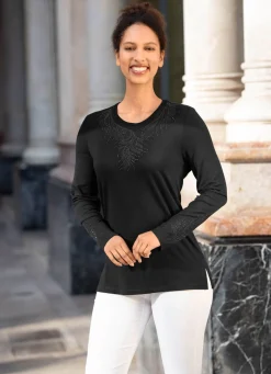 Best BADER Shirt-Tunika mit Ton-in-Ton Stickerei SCHWARZ