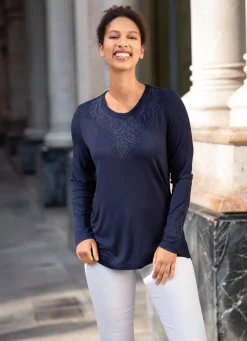 Hot BADER Shirt-Tunika mit Ton-in-Ton Stickerei NACHTBLAU