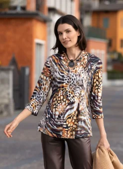 Clearance BADER Shirt-Tunika mit V-Ausschnitt ECRU-BRAUN-BUNT